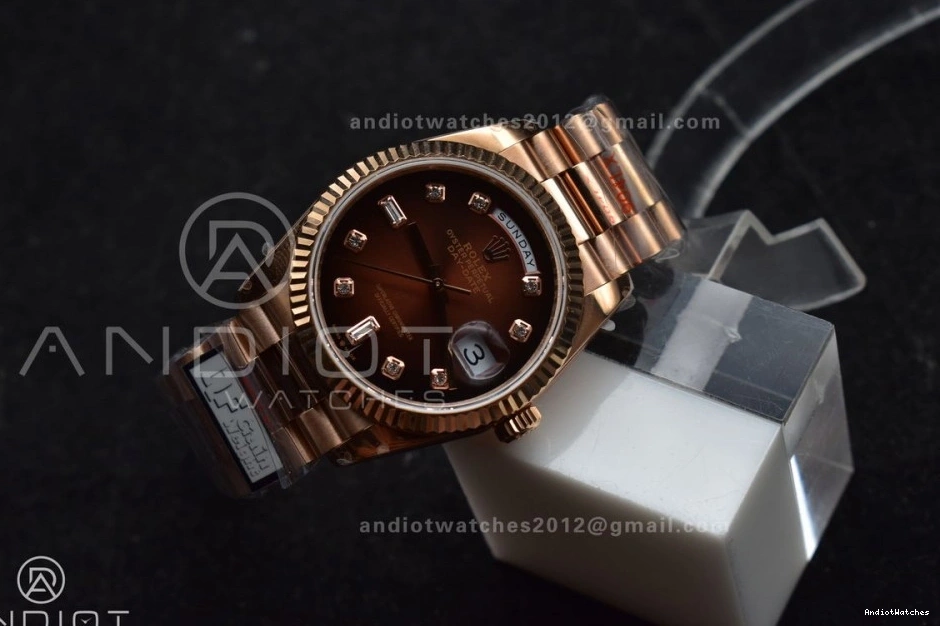 President SmoothTexture Edition Bracelet 904L DayDate Diamond Dial vr3255 678 (Gain Best Steel QF Weight) on Brown 36 V5 RG 0312